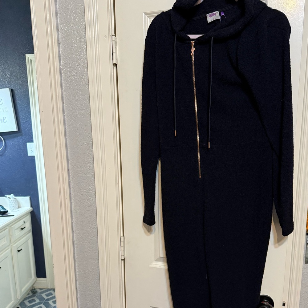 Fabletics Navy Jumpsuit with Gold Accents